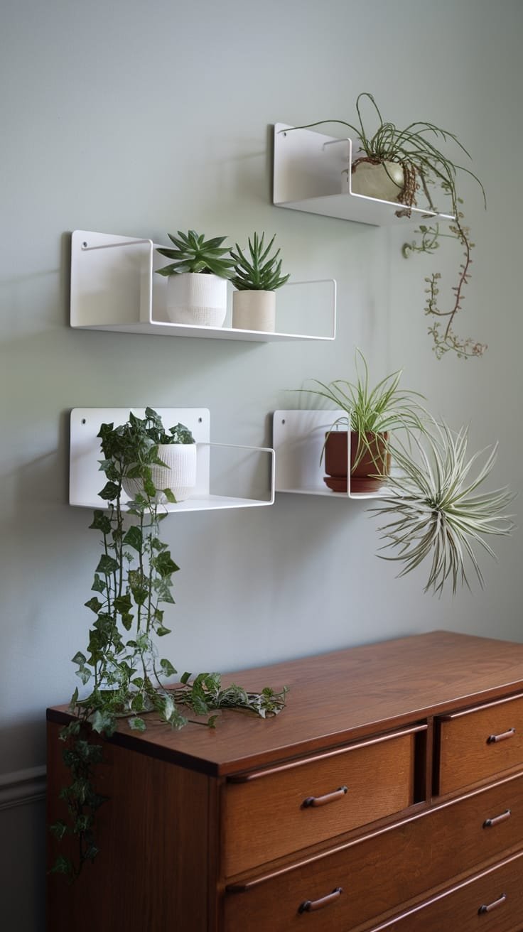 botanical themed floating shelves