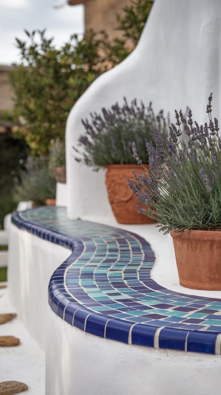 colorful mediterranean mosaic bench