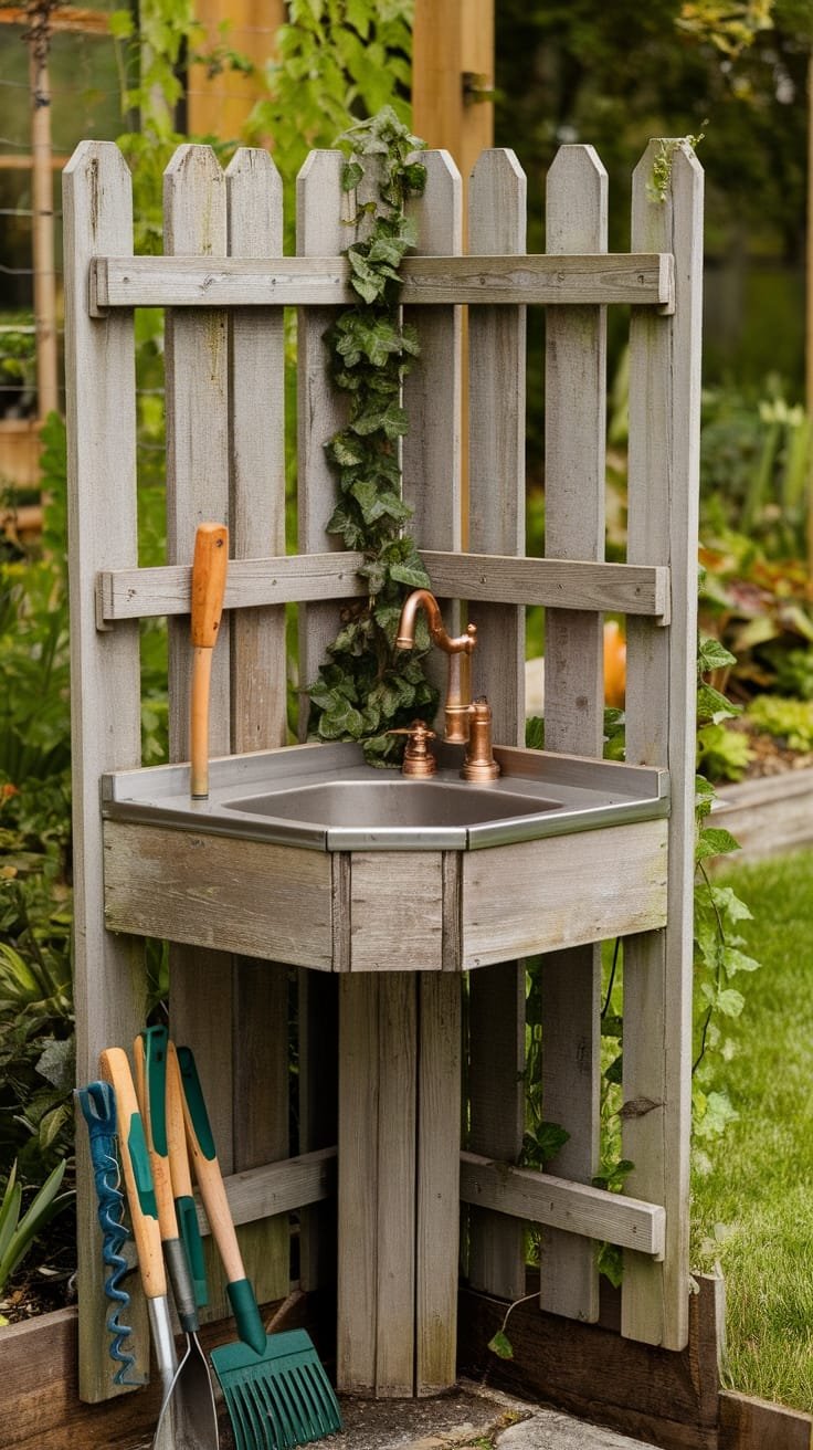 corner garden sink installation