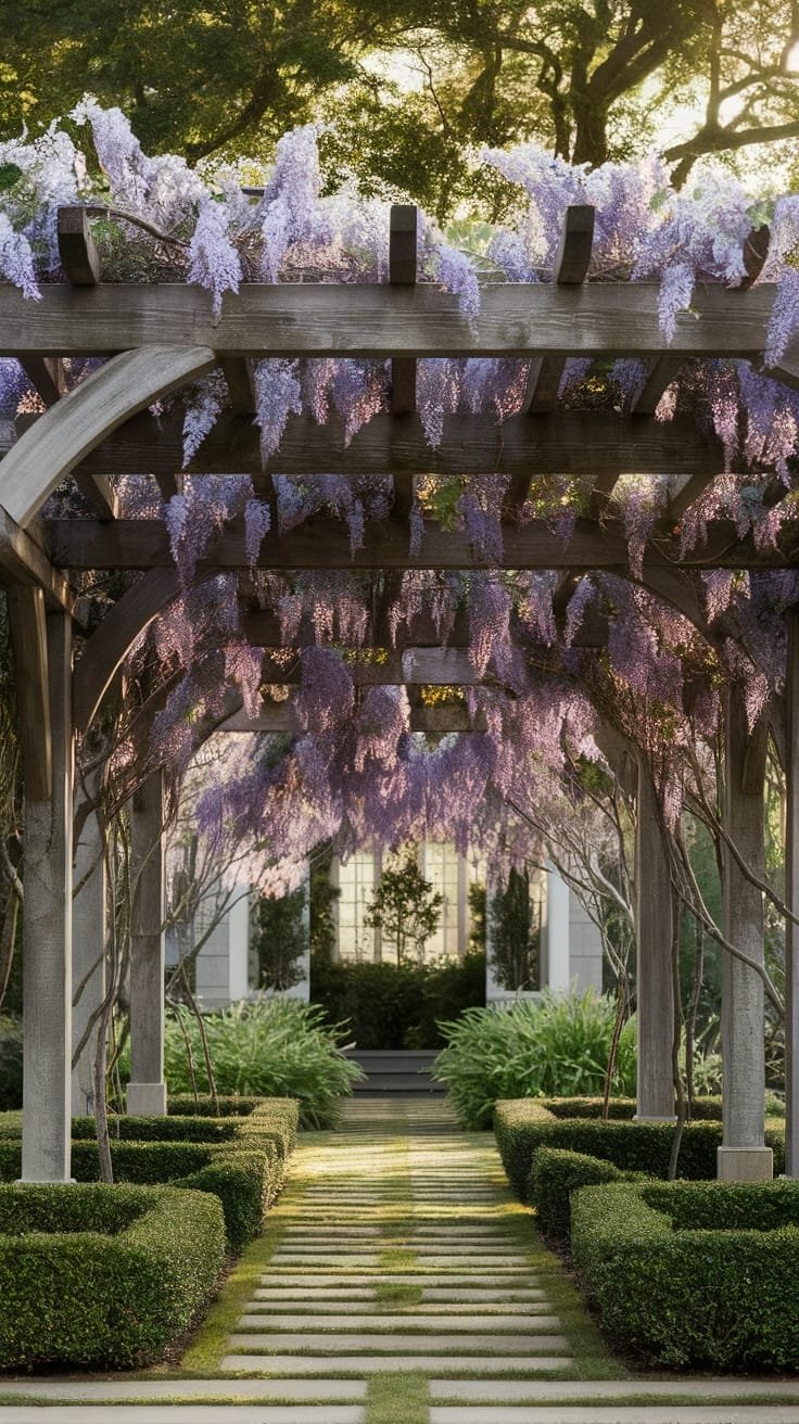 wisteria covered pergola entrance