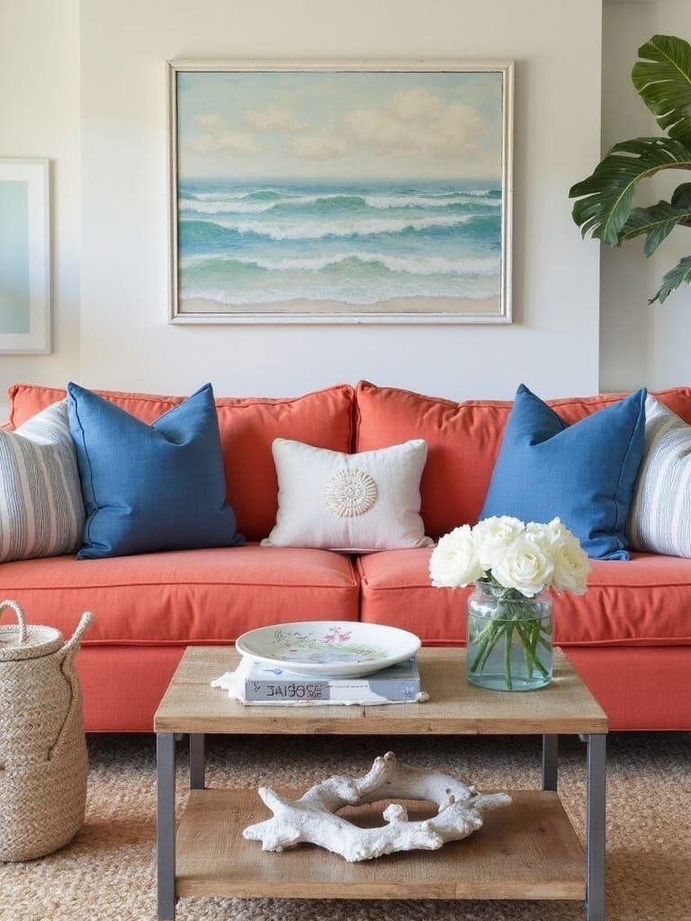 coral couches seaside decor