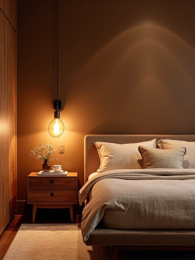 cozy brown bedroom lighting