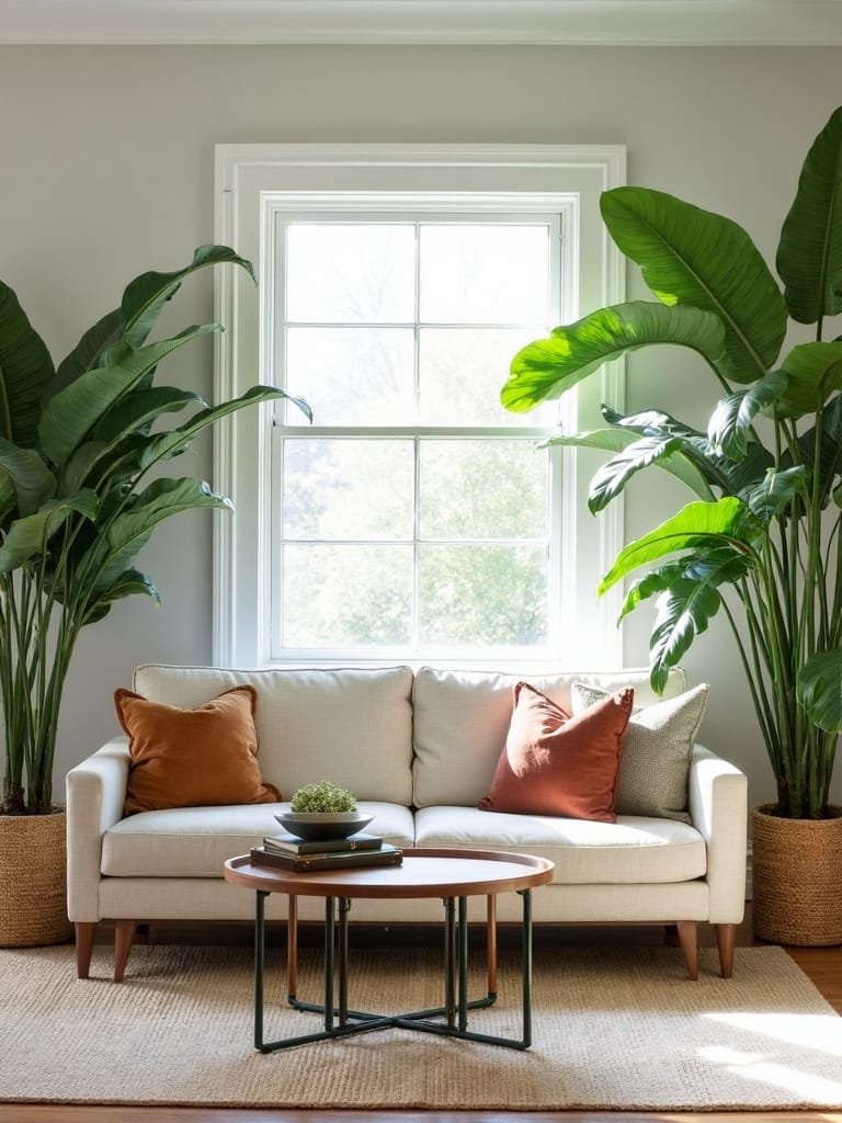 sofa surrounded by plants