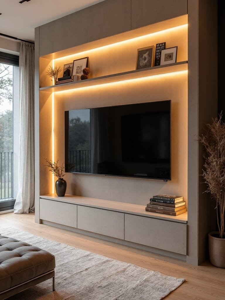 ambient lit recessed tv wall
