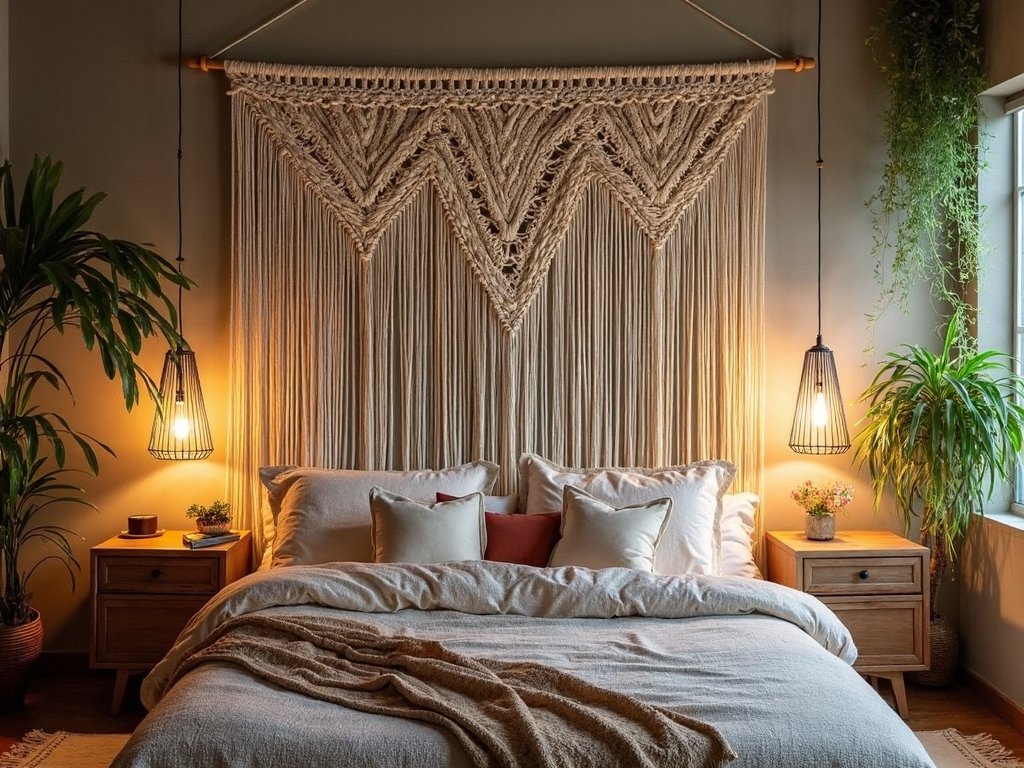artistic boho macrame headboard