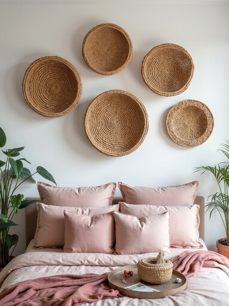 bohemian textured woven basket displays
