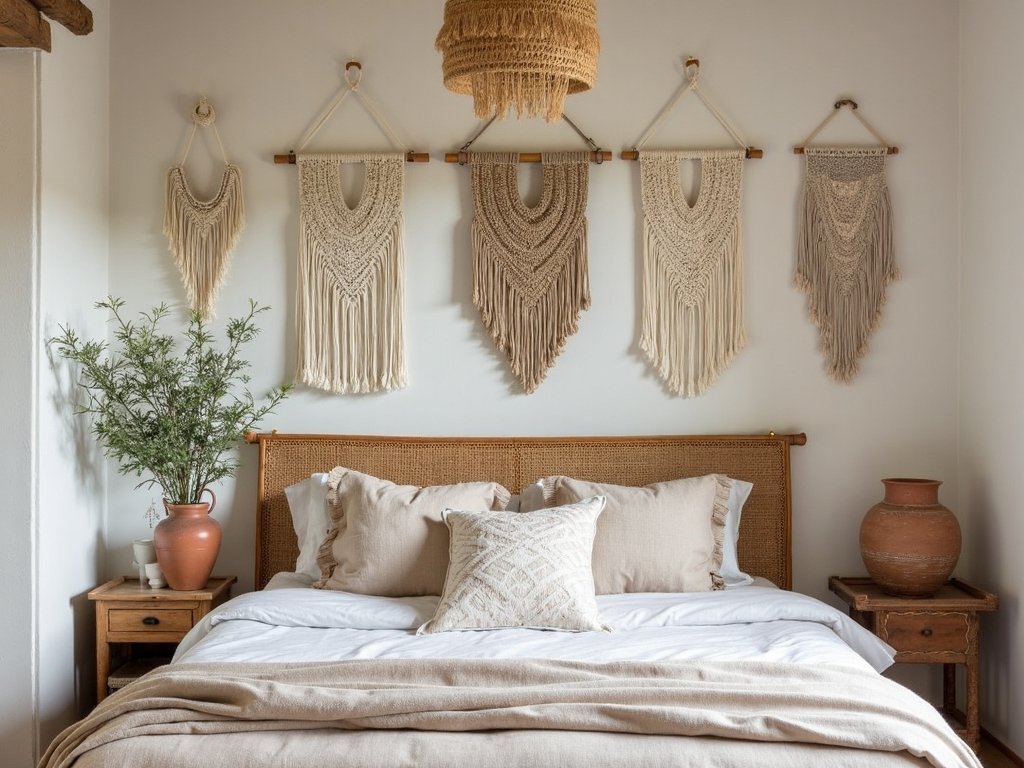 boho bedroom natural textures handcrafted