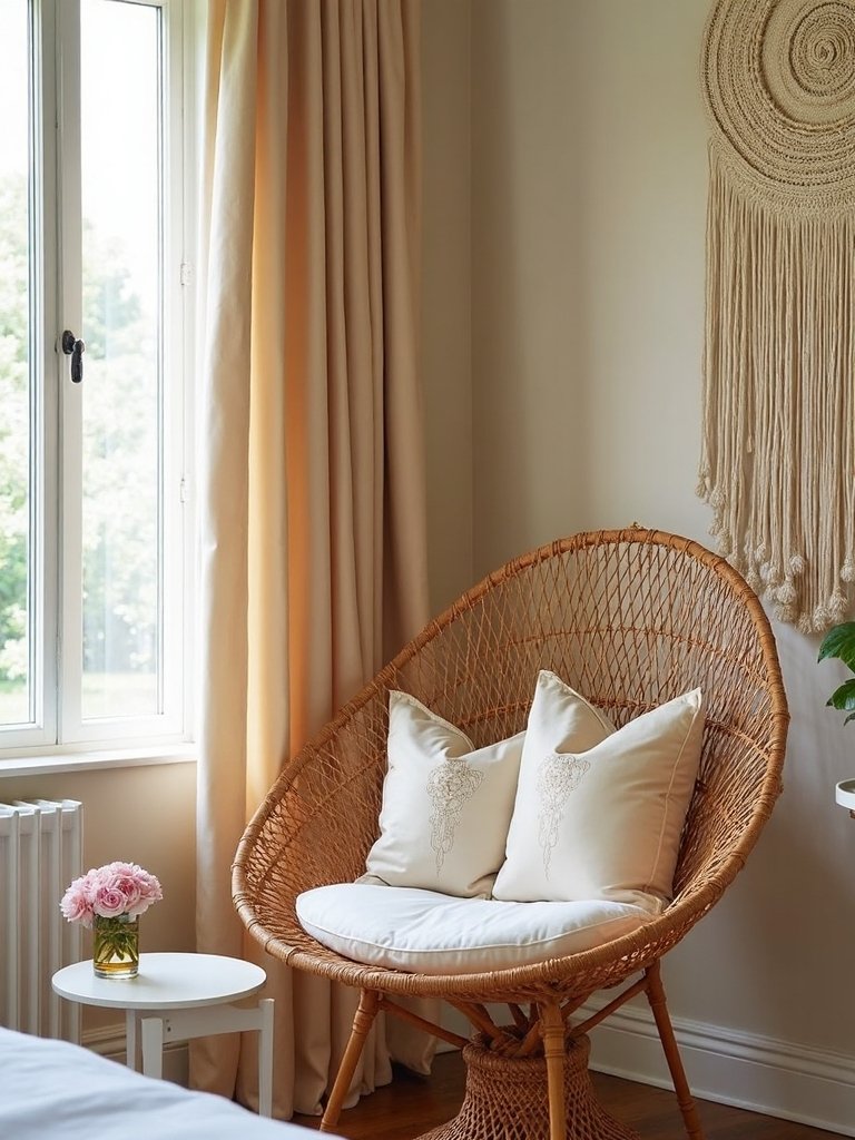 boho chic bedroom with statement peacock