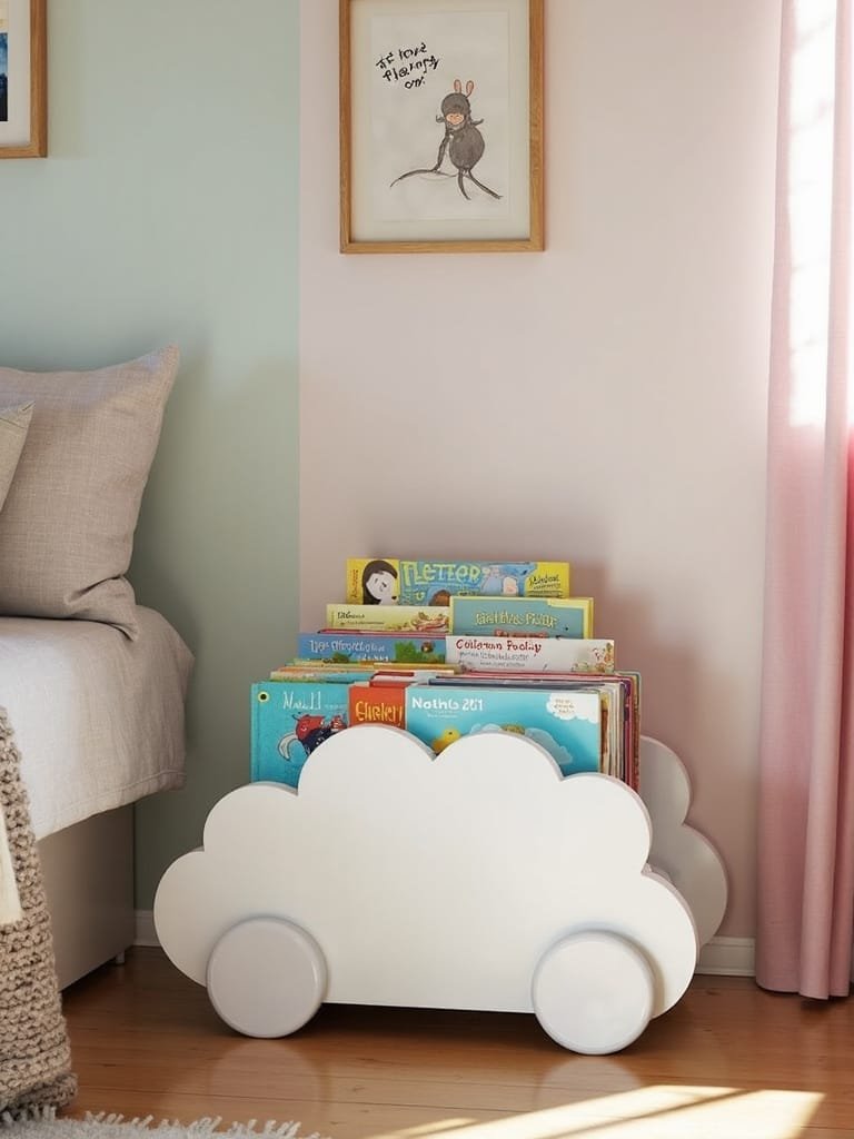 cloud shaped mobile book cart