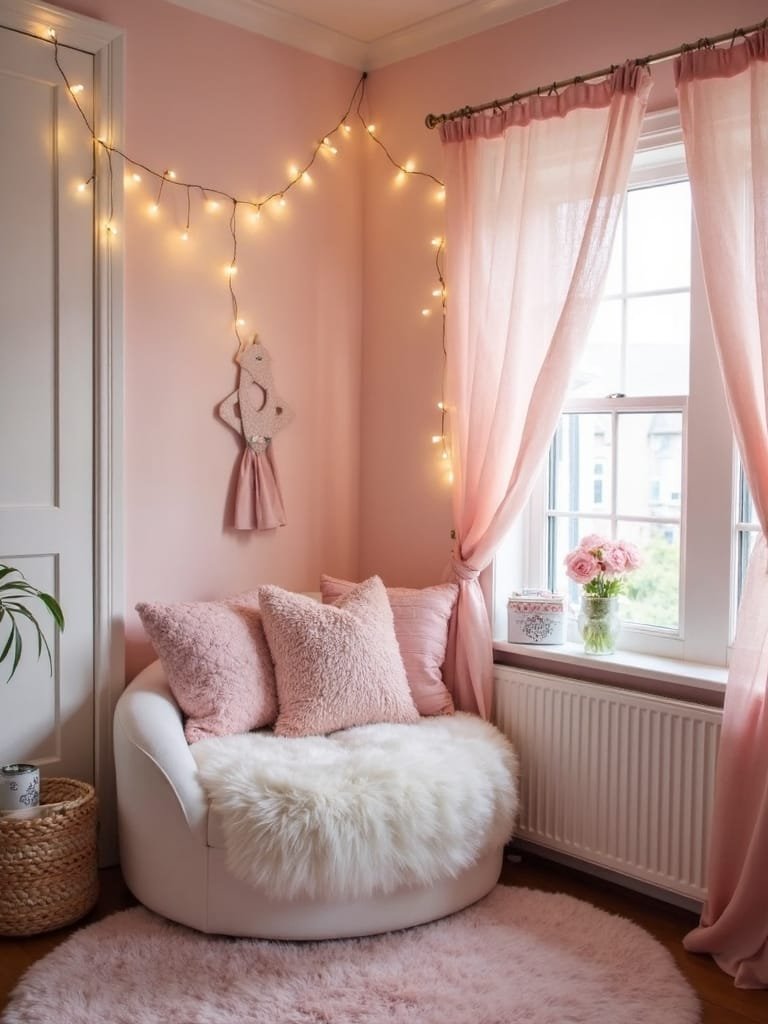 cozy pink reading corner