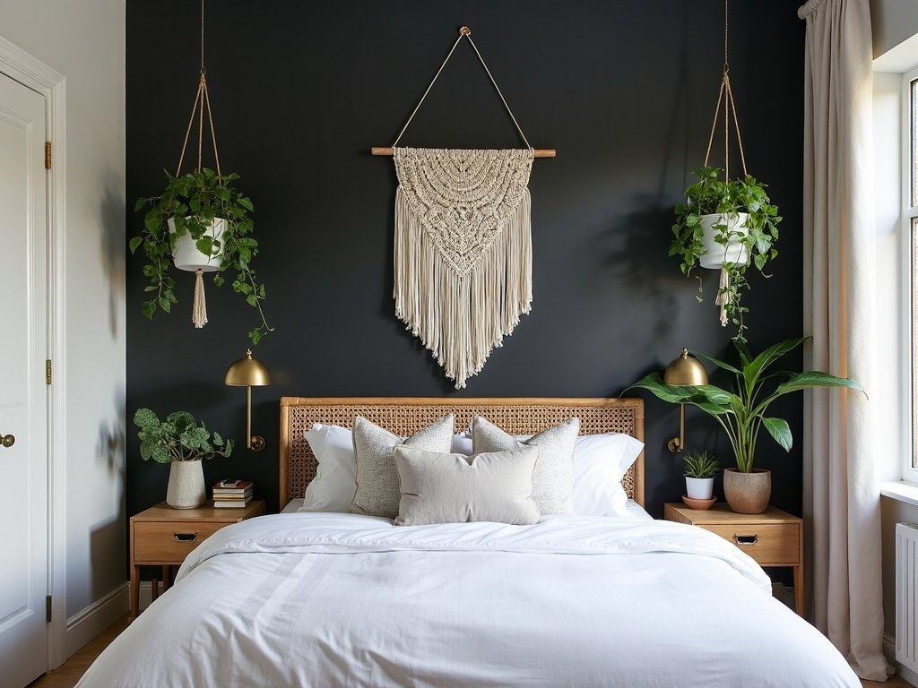 dramatic boho black accent walls