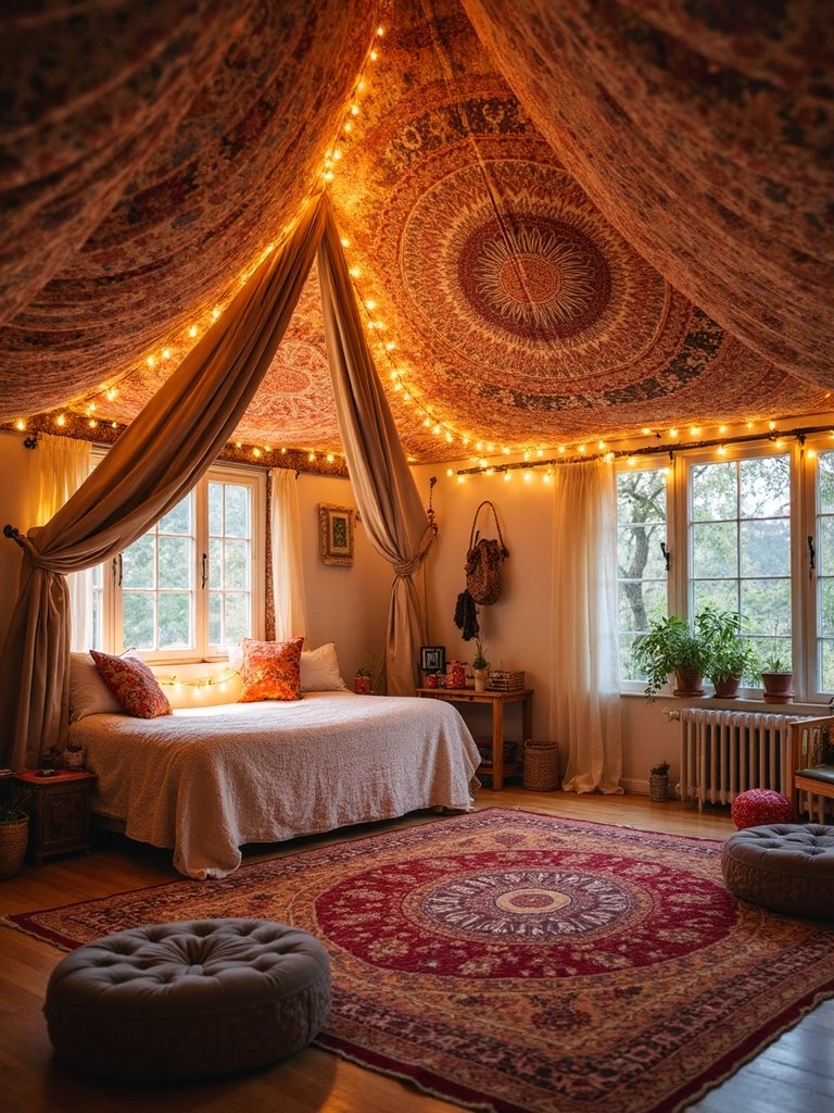 dreamy boho ceiling tapestry retreat
