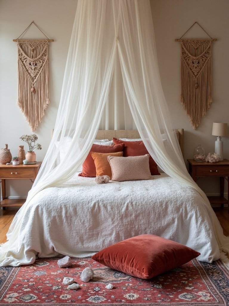 enchanting boho sophistication through crystal and textiles