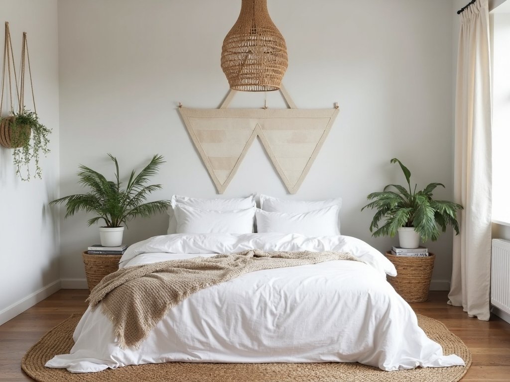 geometric bohemian balanced minimalist bedroom