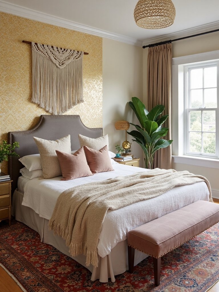 glamorous boho bedroom fusion