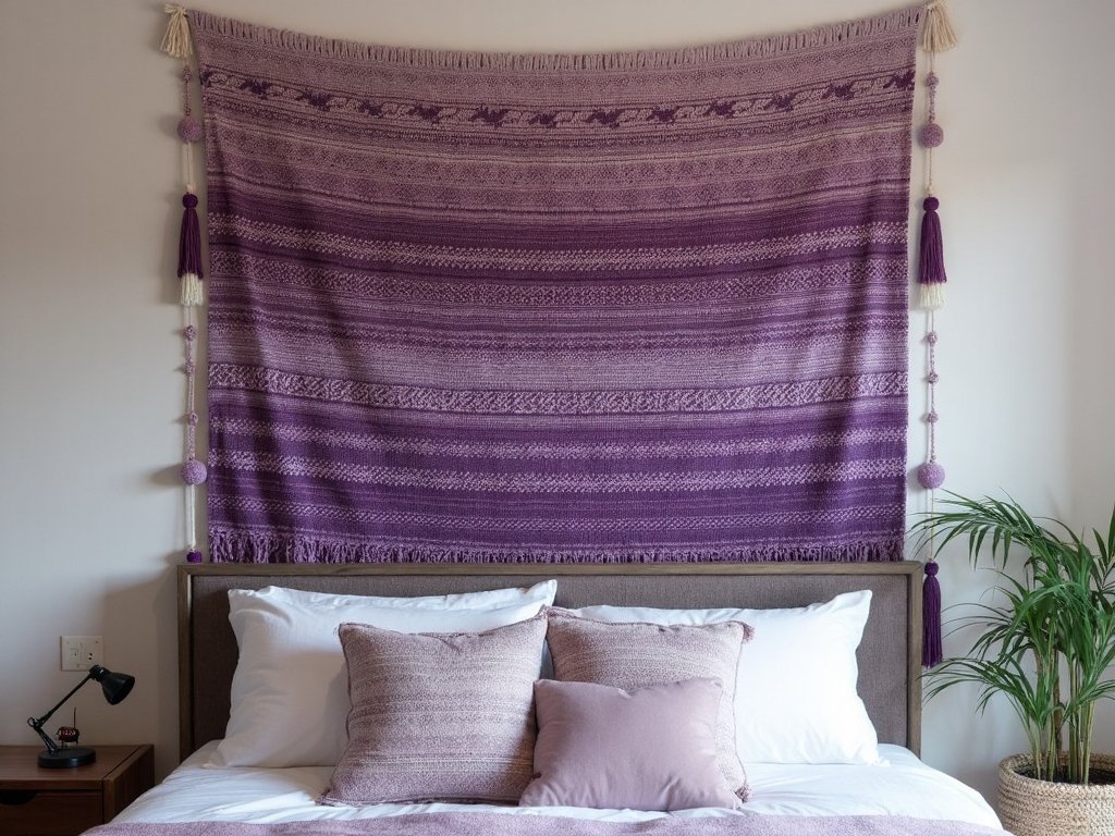 handwoven purple textile art pieces