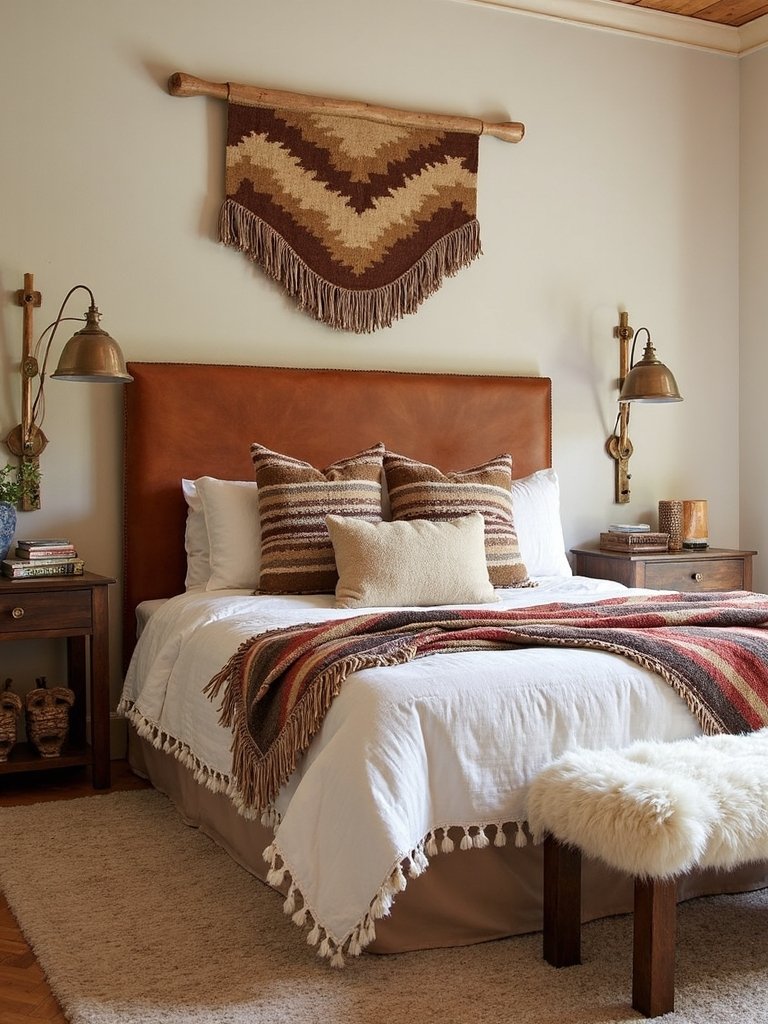 harmonious leather textile boho western bedroom design