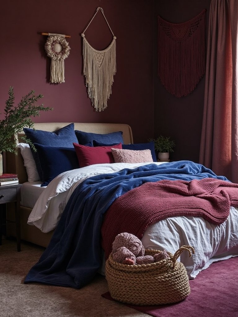 layered moody hued boho bedroom