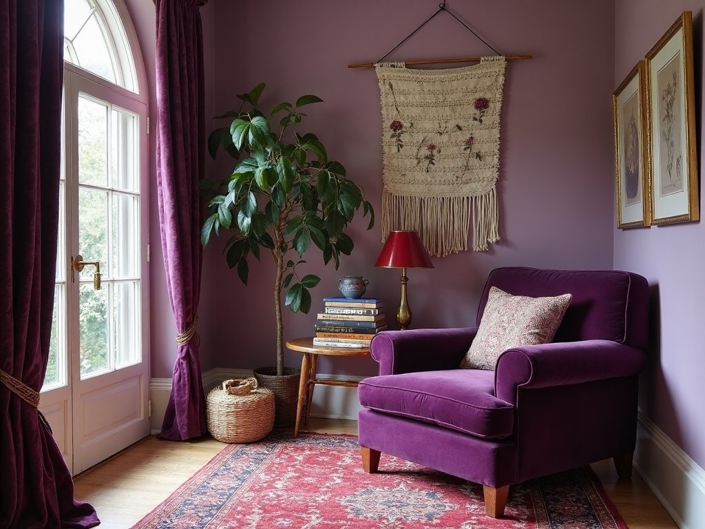 luxurious plum toned reading sanctuary