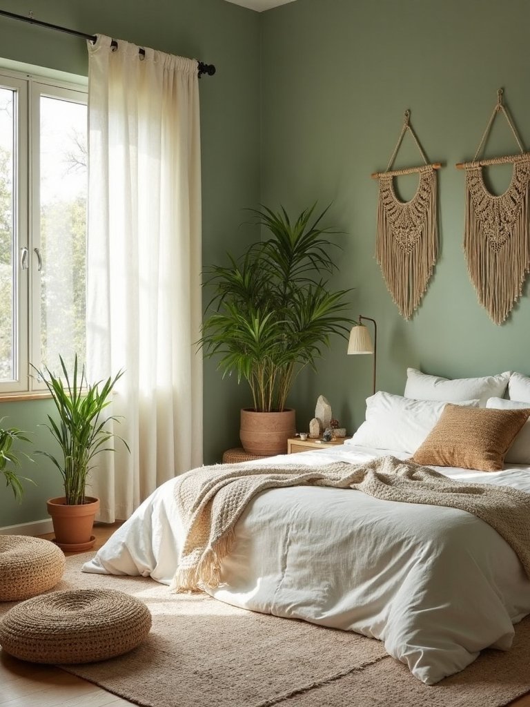 serene green boho meditation sanctuary