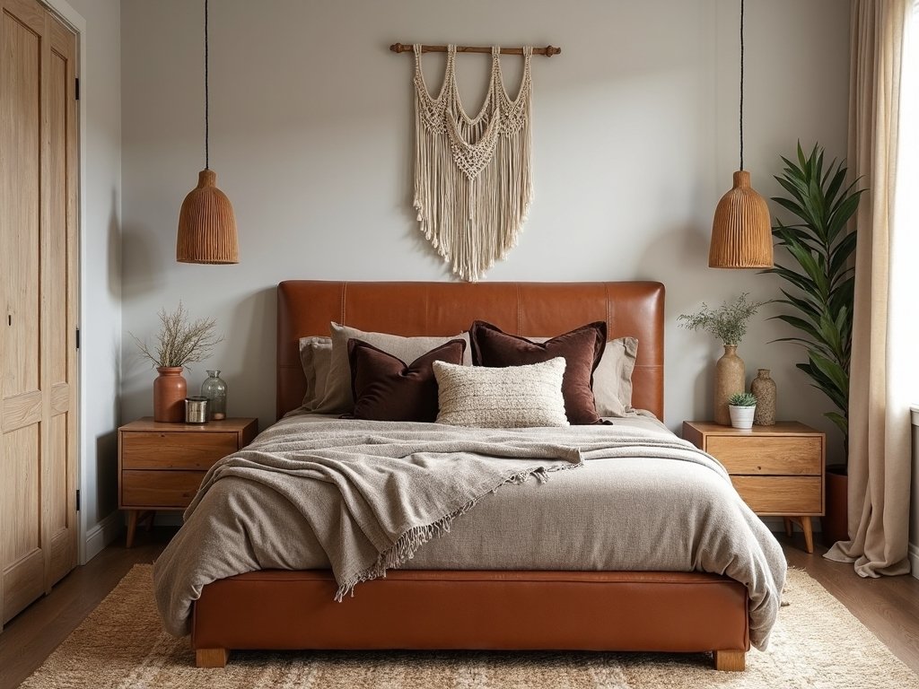 sophisticated boho chocolate leather bedroom