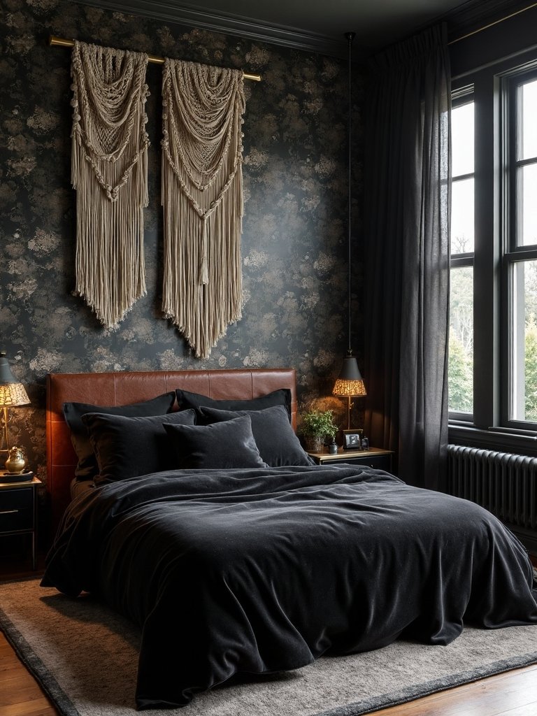 sophisticated dark boho bedroom design