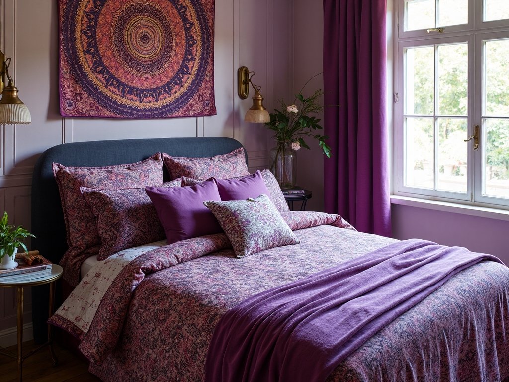 vibrant purple pattern mixing boho
