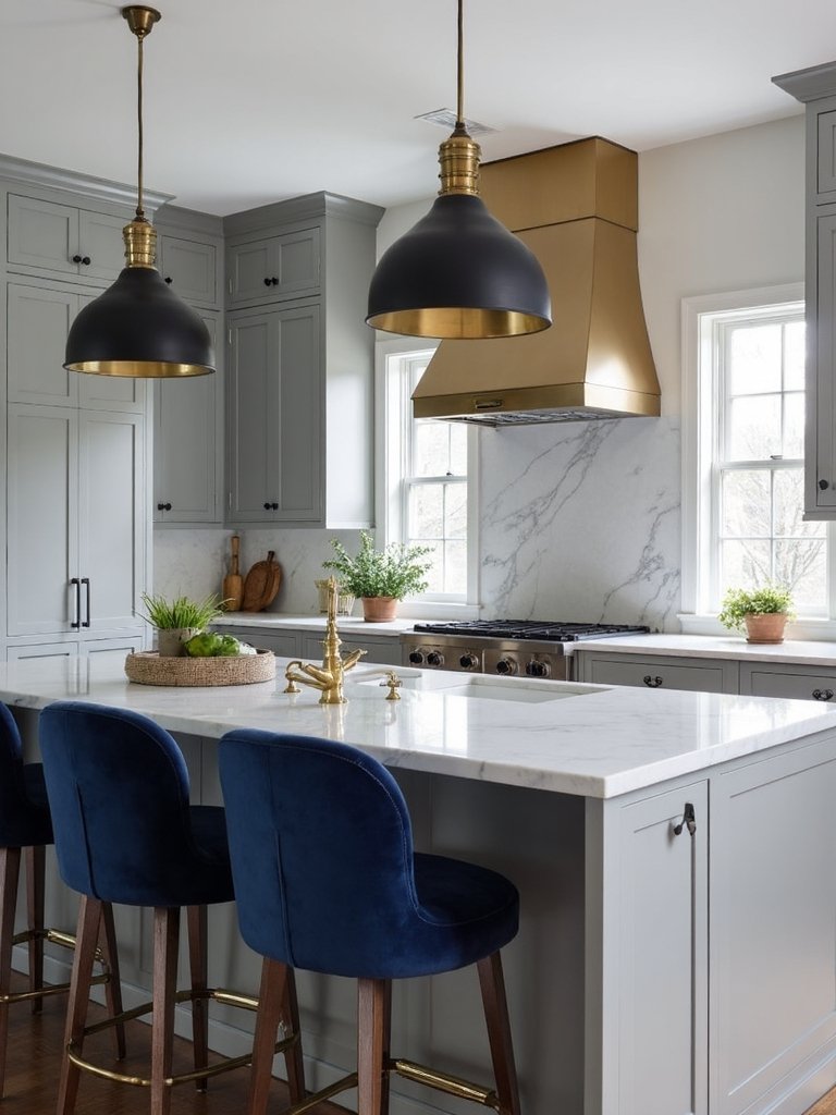 accent colors enhance grey kitchens