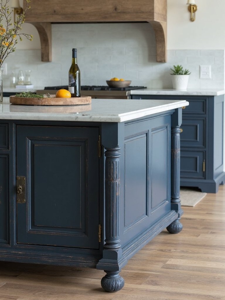 antique inspired distressed kitchen island centerpiece