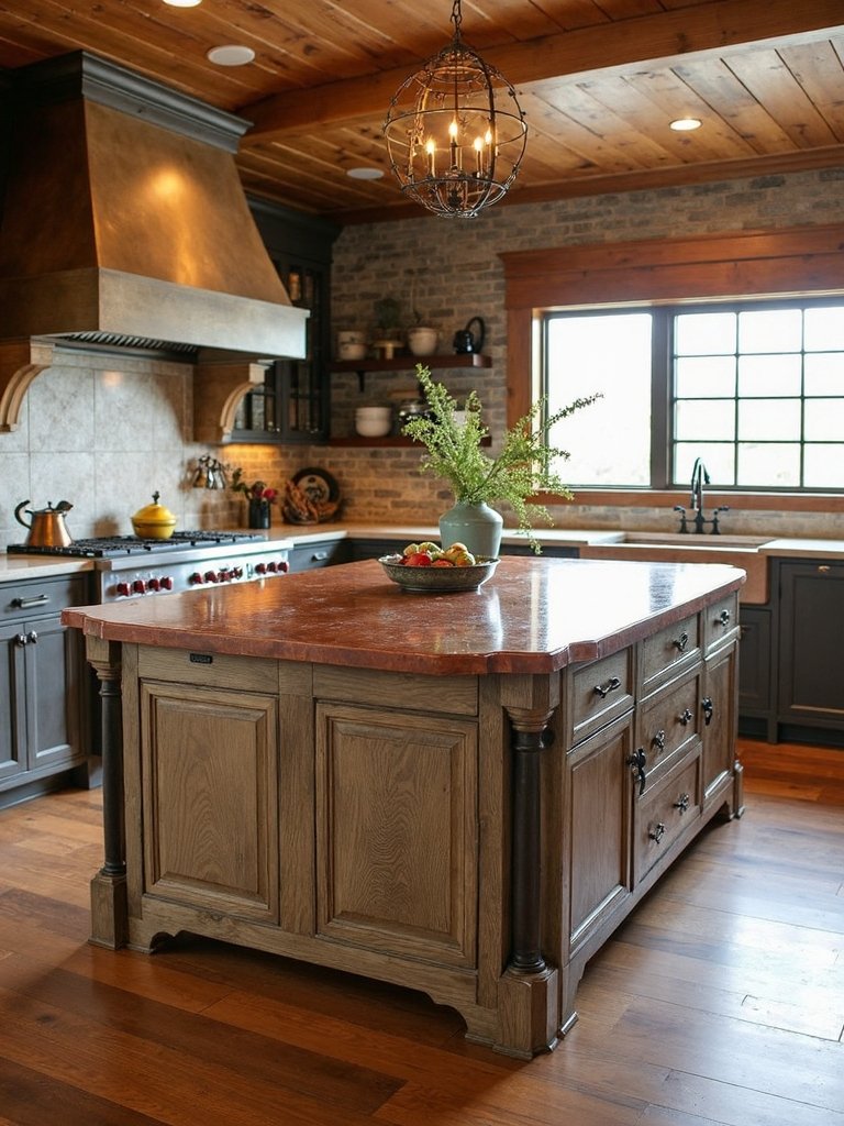blended european rustic kitchen island designs