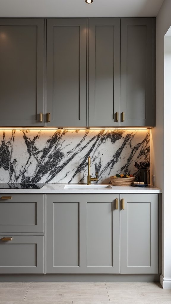 bold backsplashes for taupe cabinets