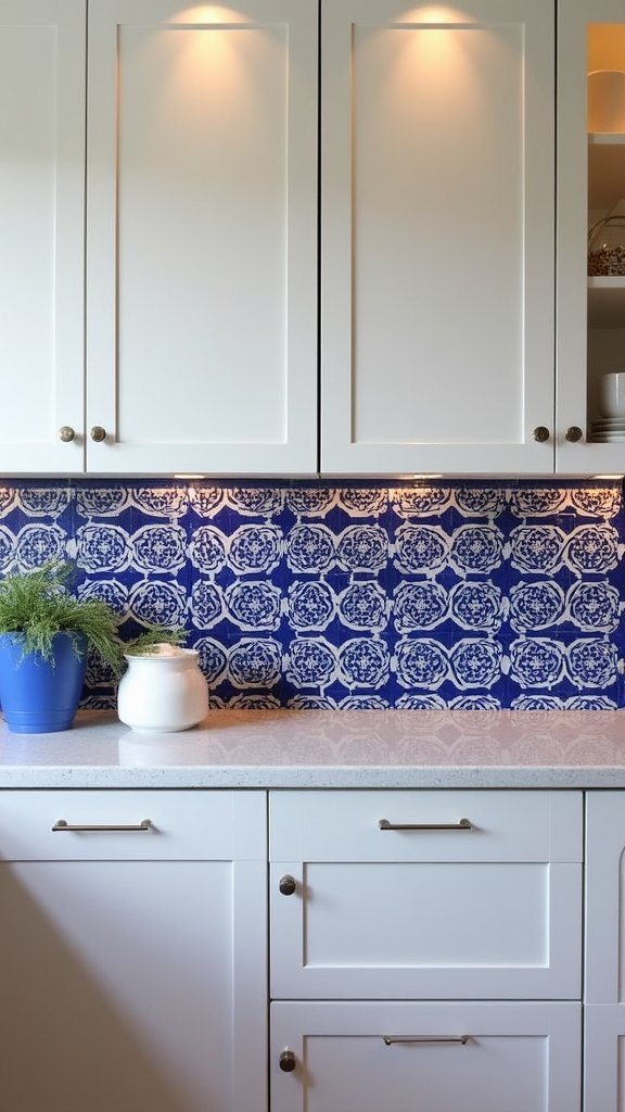 bold blue tile backsplash