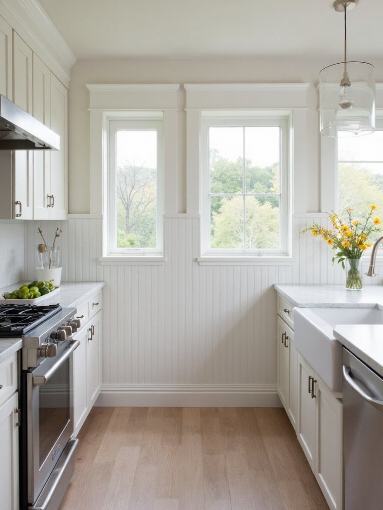 bright textured farmhouse inspired kitchen walls