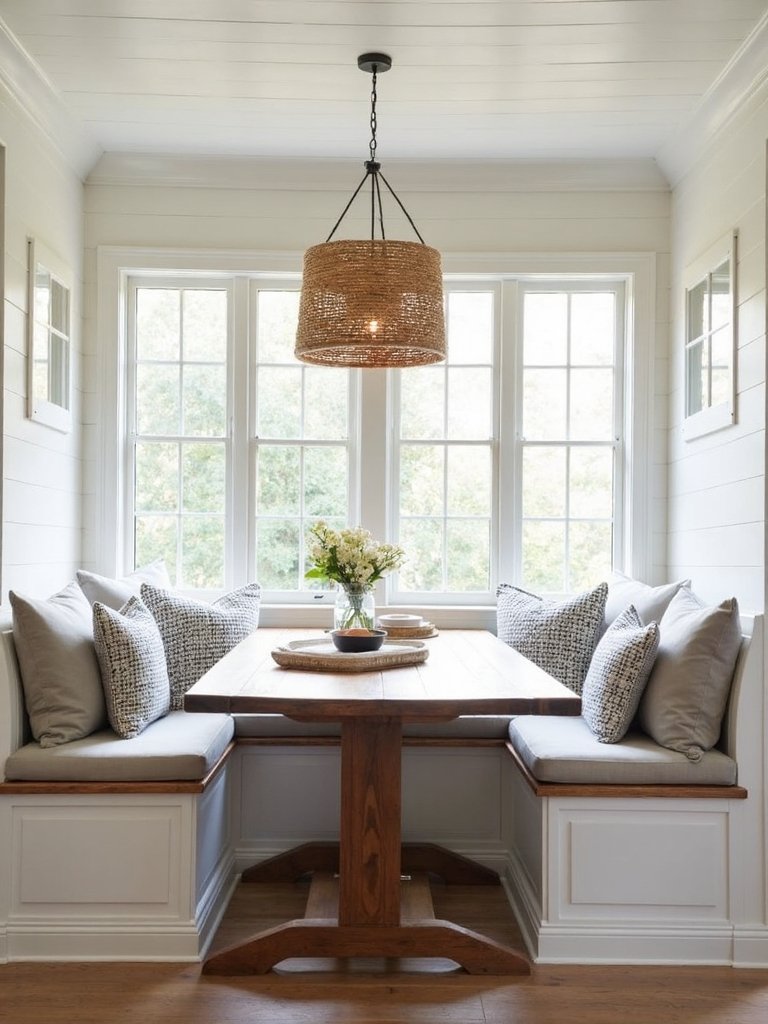 casual cozy farmhouse inspired breakfast nook