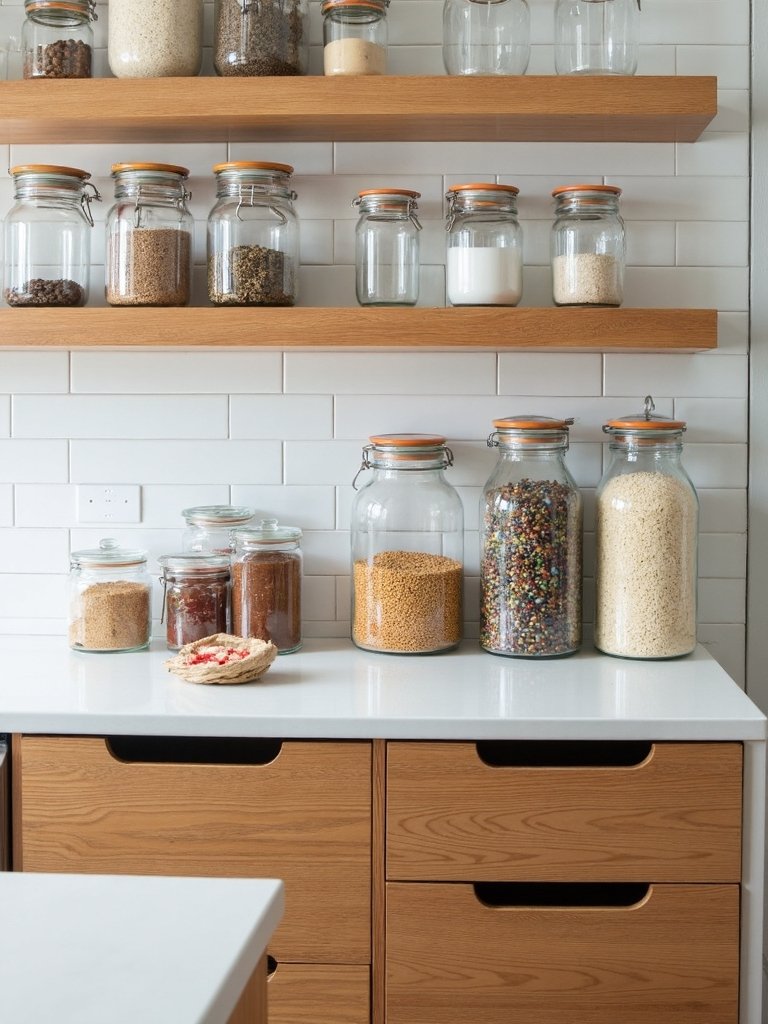 clearly labeled storage areas organize kitchen