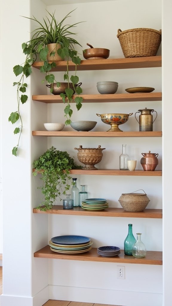 clever boho kitchen shelves display