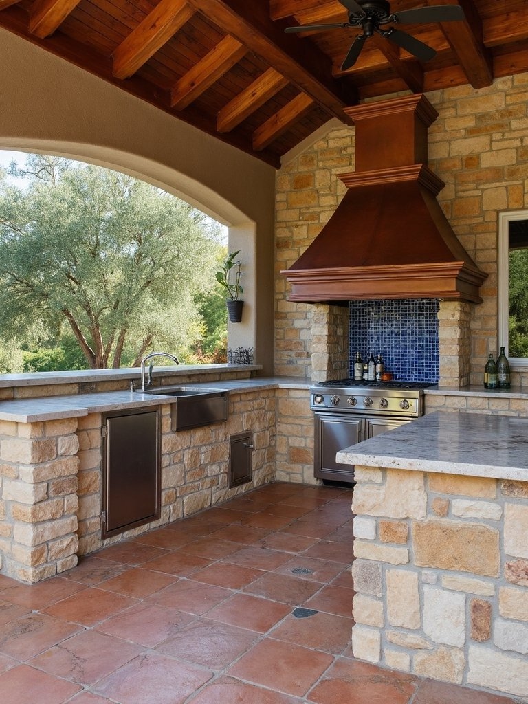 coastal european outdoor kitchen