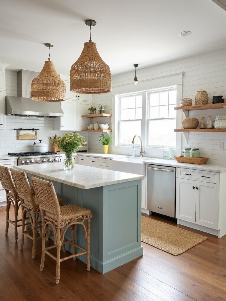 coastal farmhouse kitchen textures