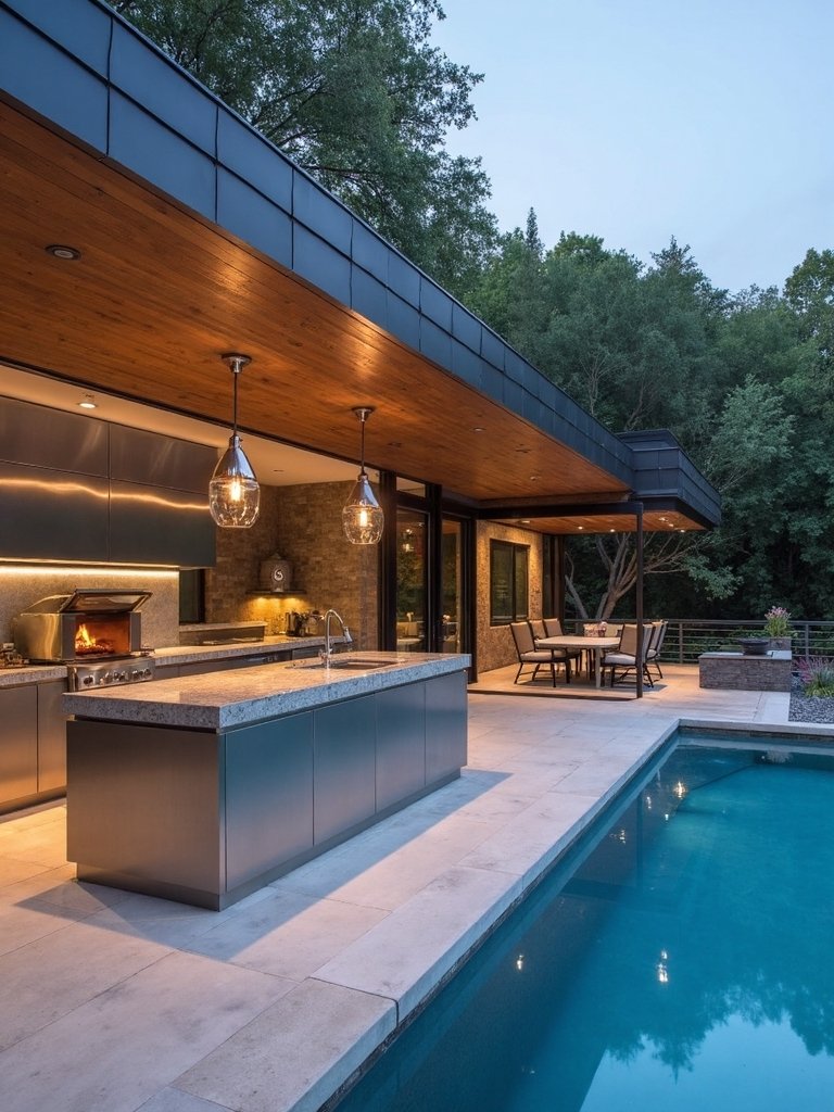 contemporary poolside kitchen design