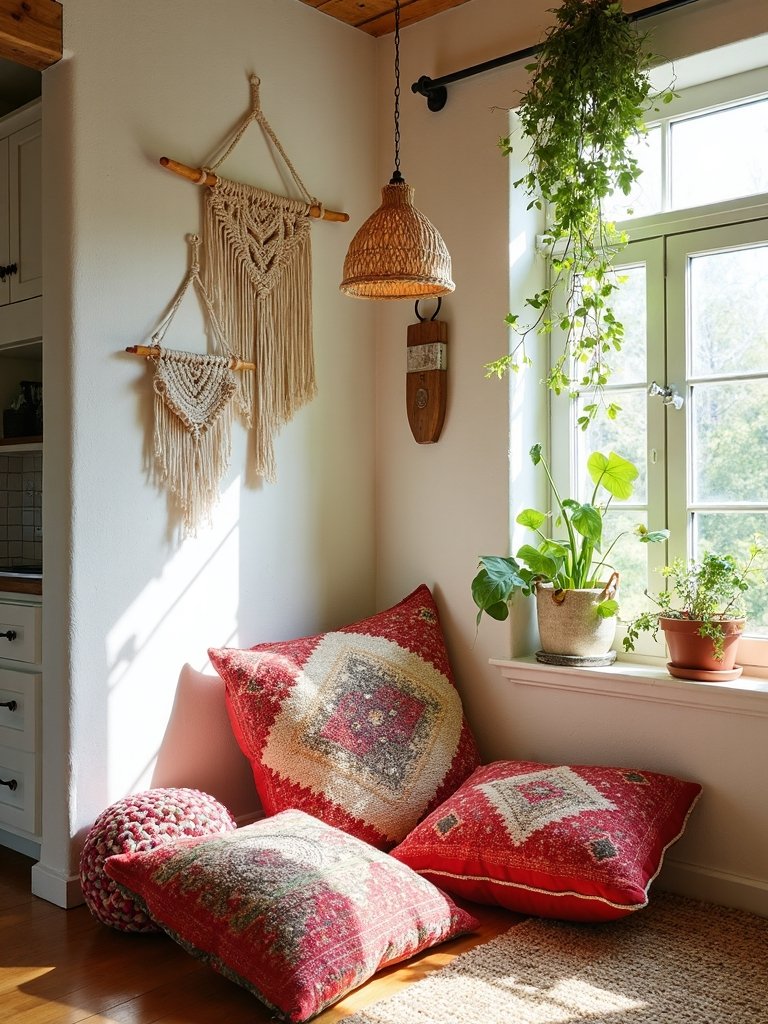 cozy boho kitchen floor pillows
