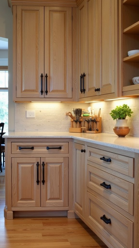 cozy natural oak cabinets