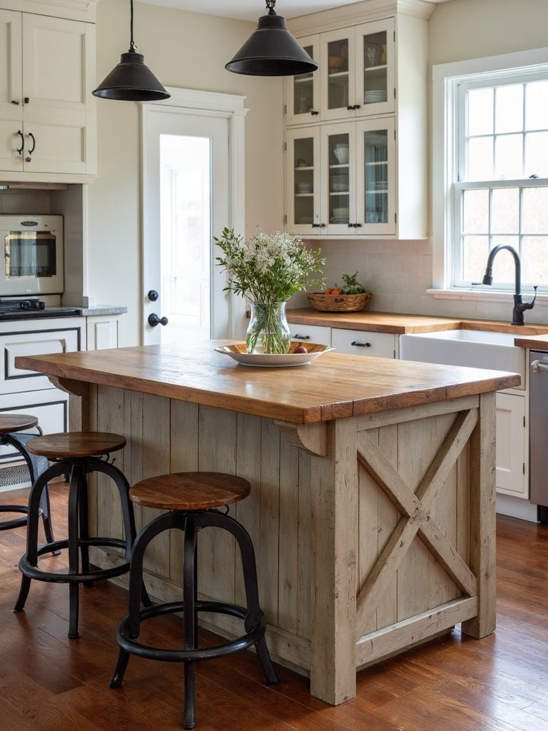 cozy rustic wooden farmhouse island
