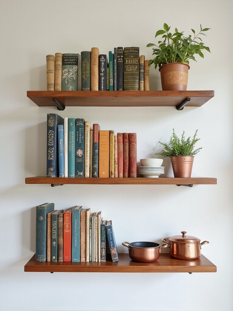 curated cookbook display shelves