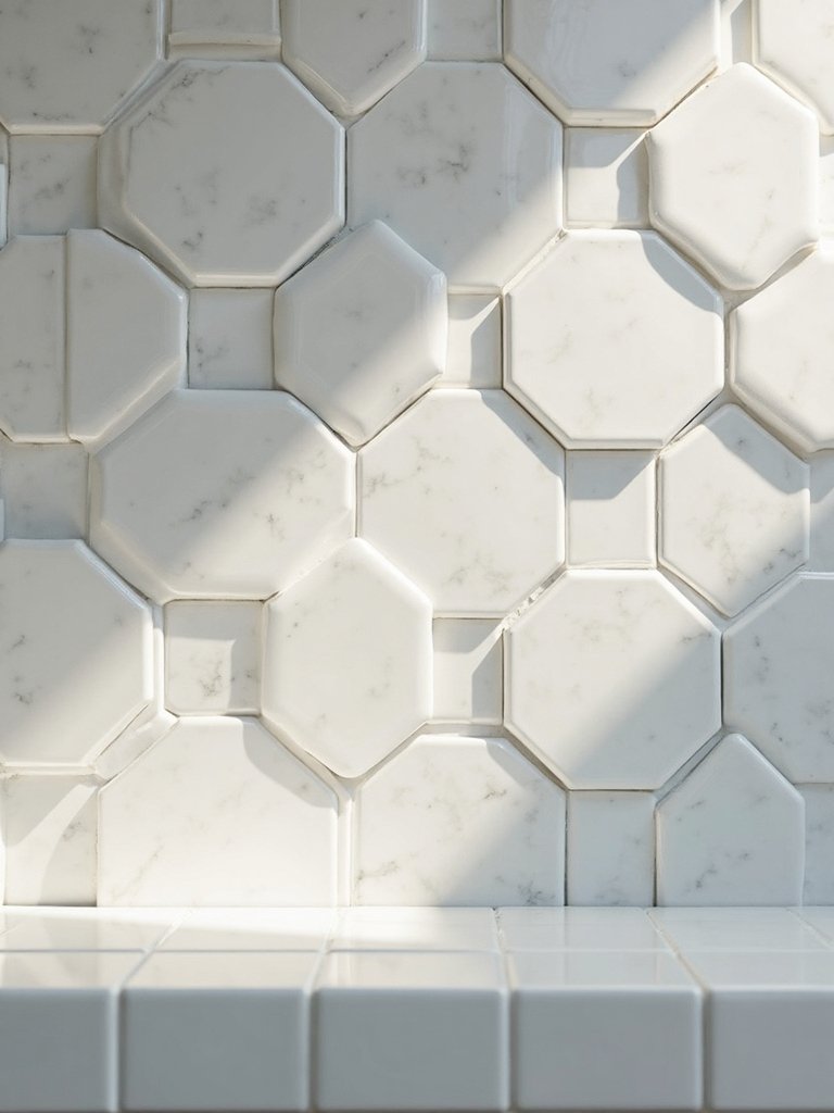 customizable white geometric backsplash tiles