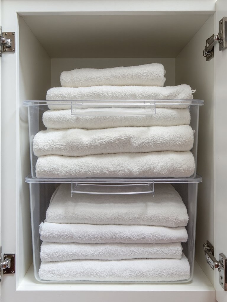 declutter kitchen linens with vertical folding