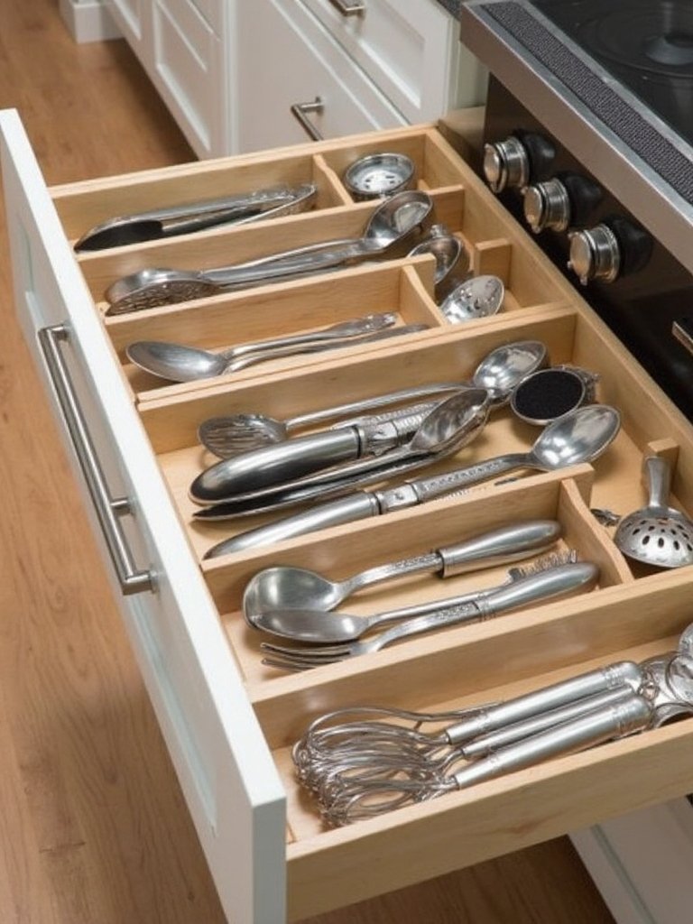 efficient drawer storage for large utensils