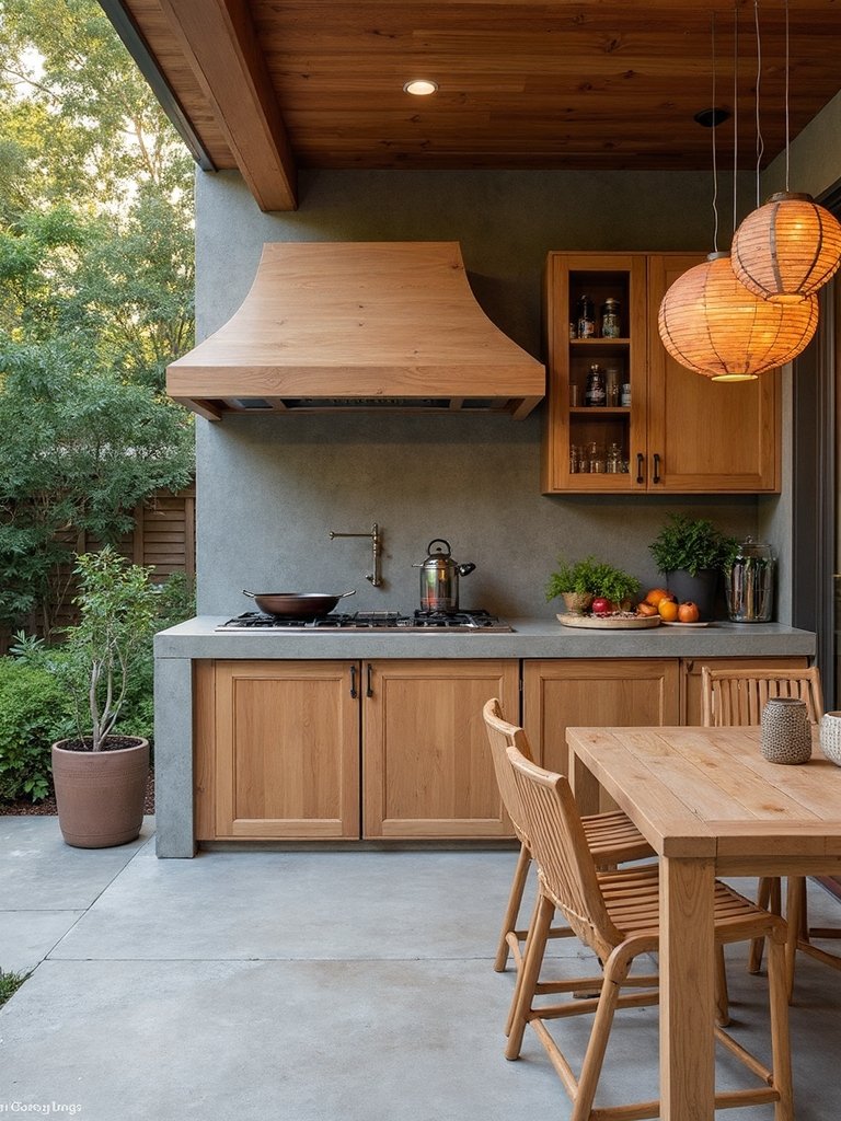 elegant asian inspired outdoor kitchen