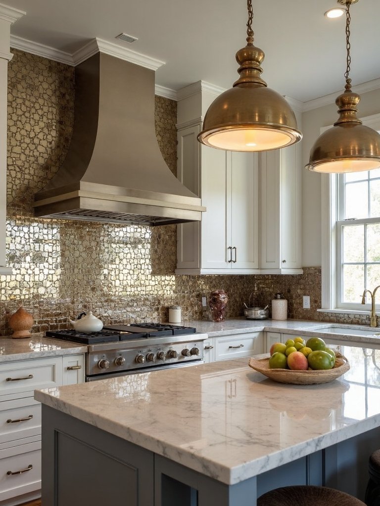 elegant functional antique mirror backsplash design