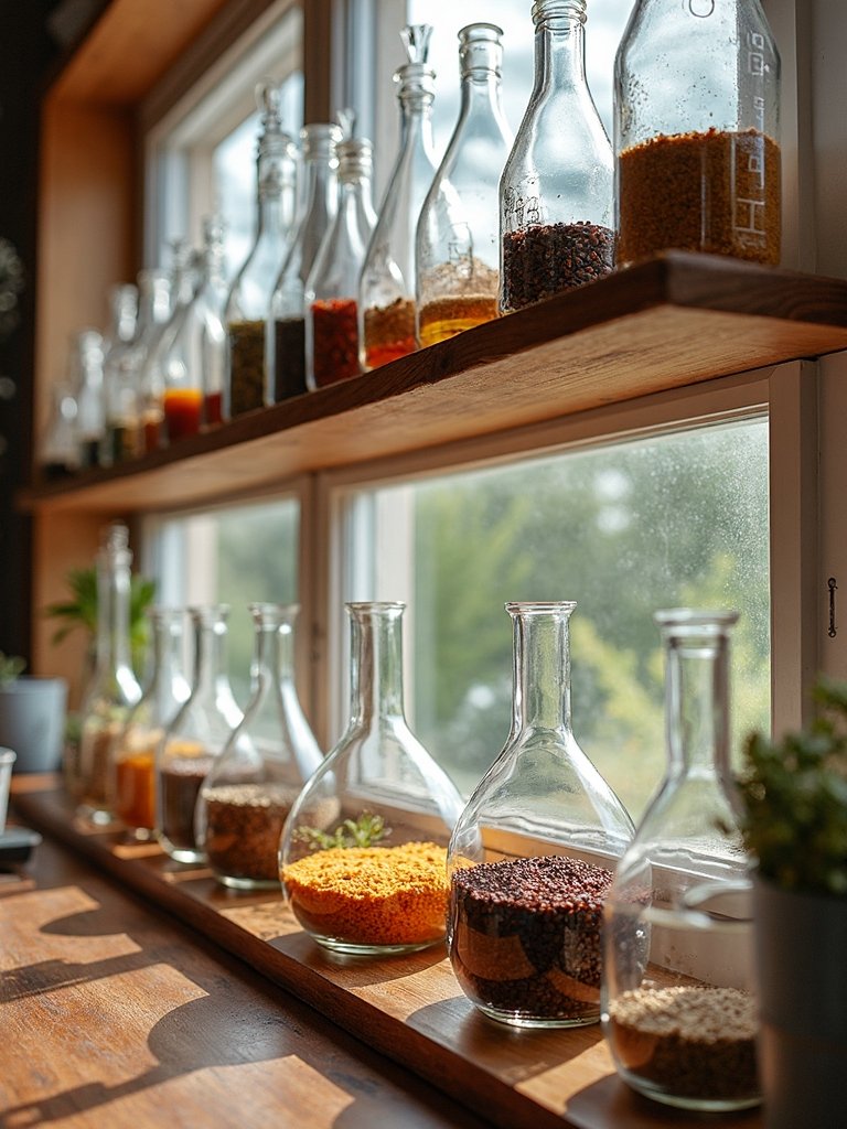 elegant kitchen organization with glass jars