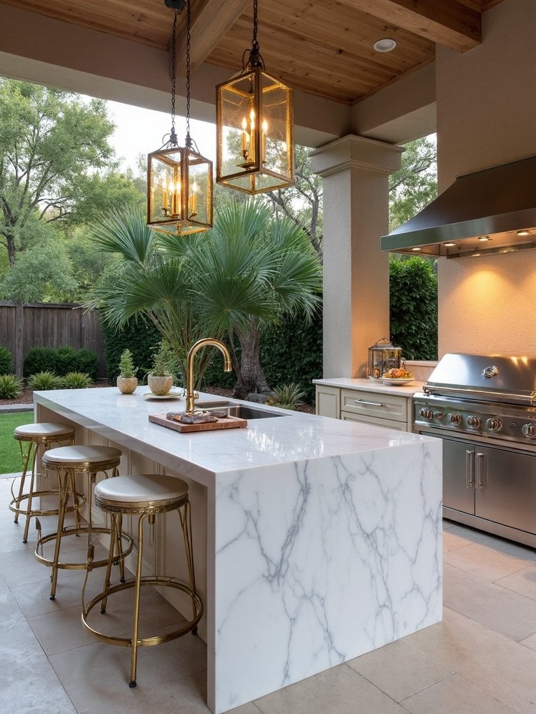 elegant marble waterfall island